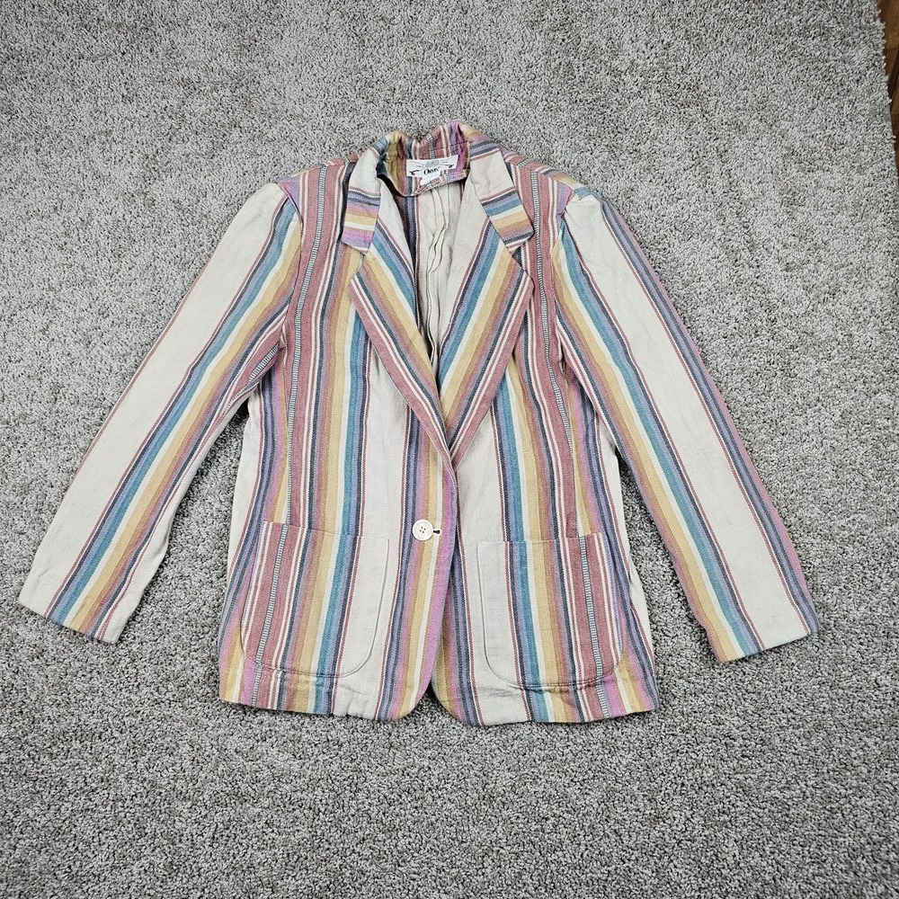 Vtg Orvis Blazer Jacket Womens 6 Multicolor Rainbow Vertical Striped Cotton USA